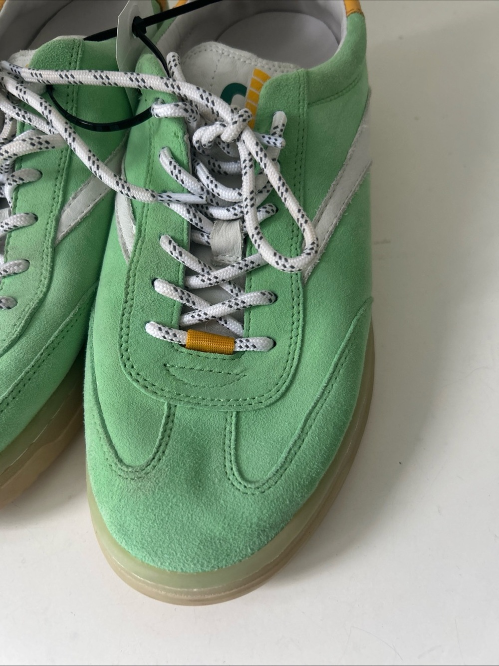 NYC CONCEPTS Suede Green Sneakers with White Stripe & Yellow Accents Size 8 - Picture 6 of 16